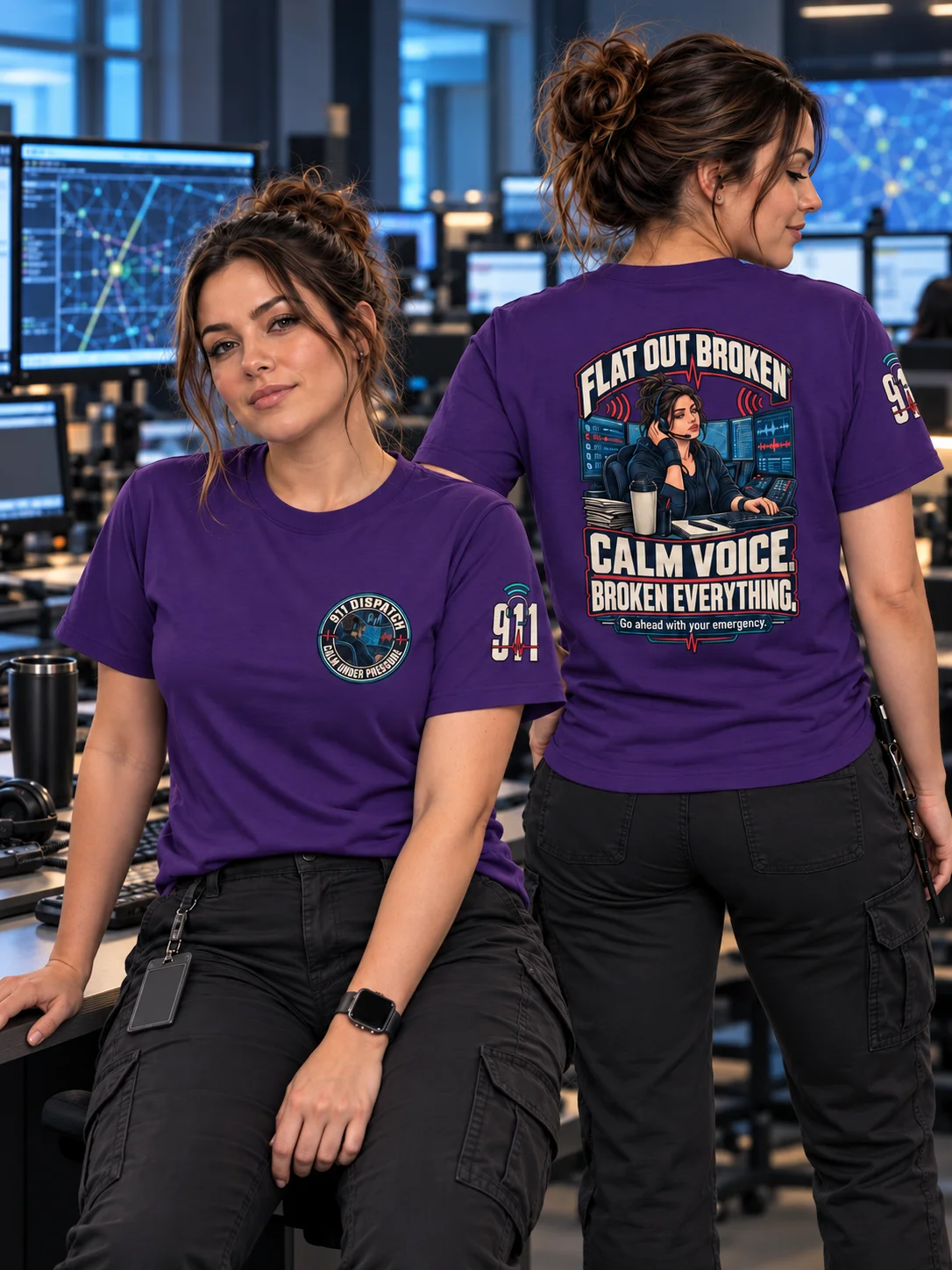 911 Dispatcher Shirt — Calm Voice, Broken Everything Telecommunicator Tee | Flat Out Broken™ product image (1)