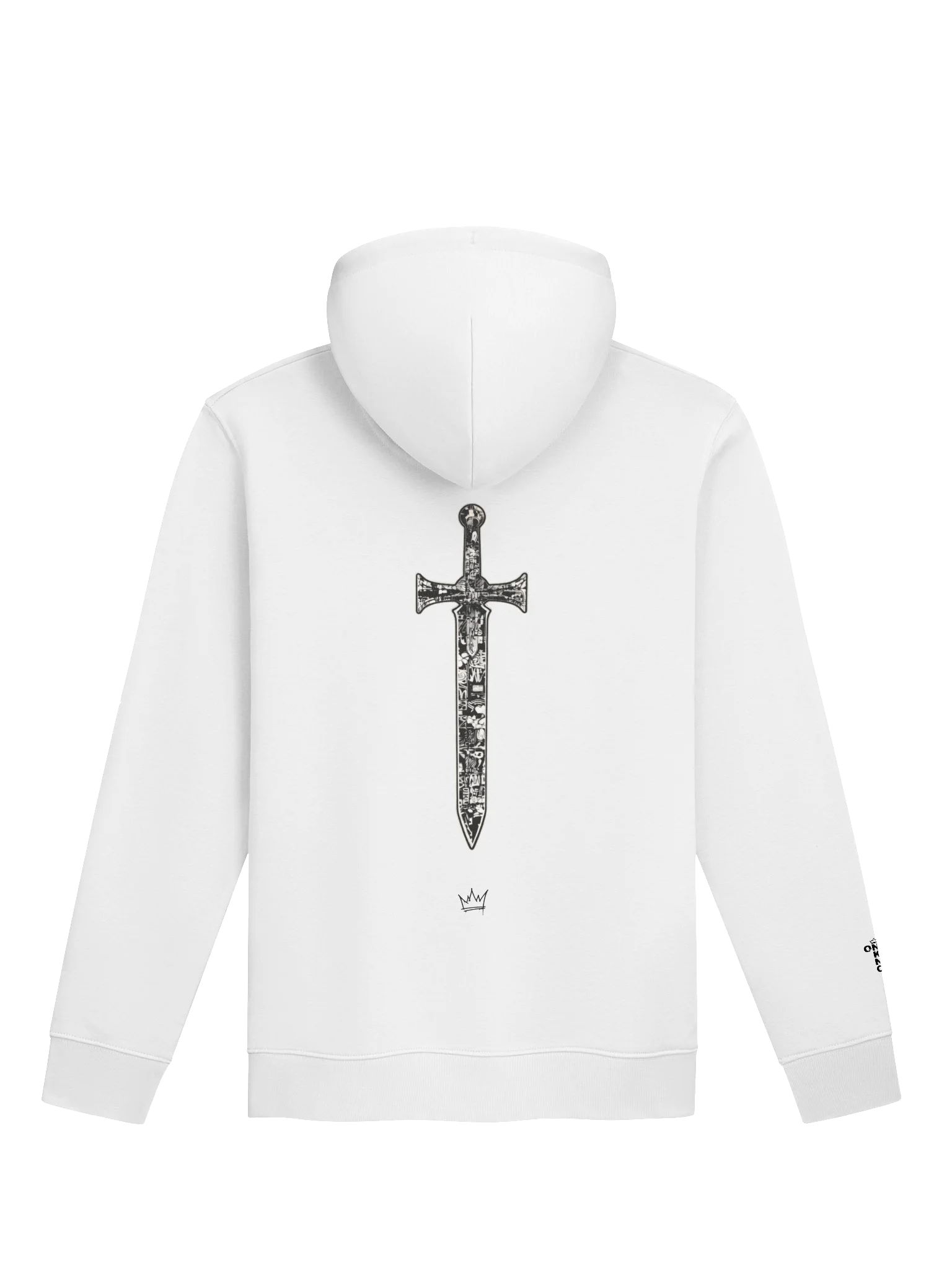 ONE KING Crusader Oakeshott 100% Organic Cotton Premium Street Hoodie with embroidered sleeve logo black print product image (1)