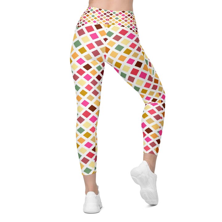 Colorful Square Pattern Design Leggings with Pocket - v9 product image (1)