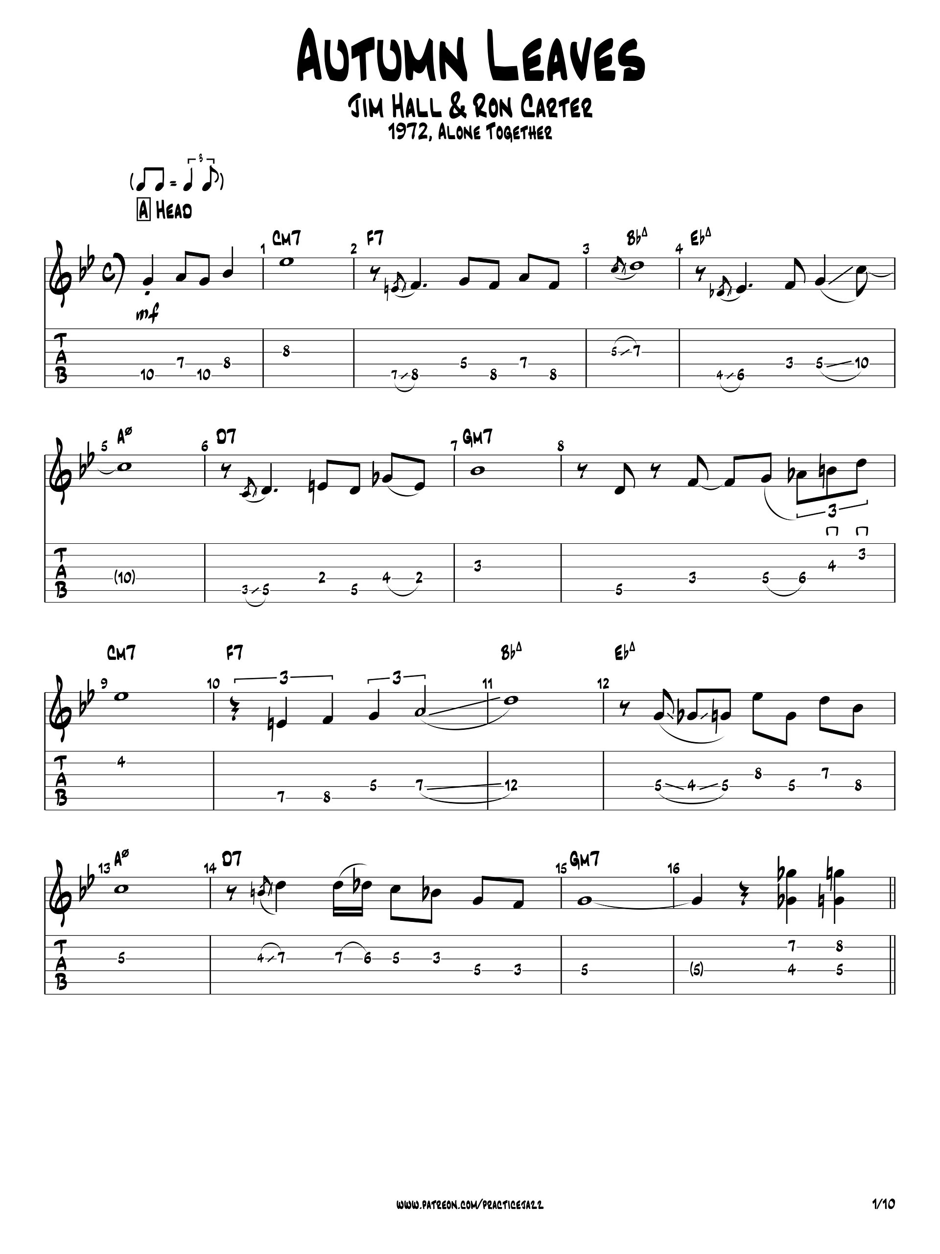 (Transcription PDF) Autumn Leaves - Jim Hall 1972, Alone Together product image (2)