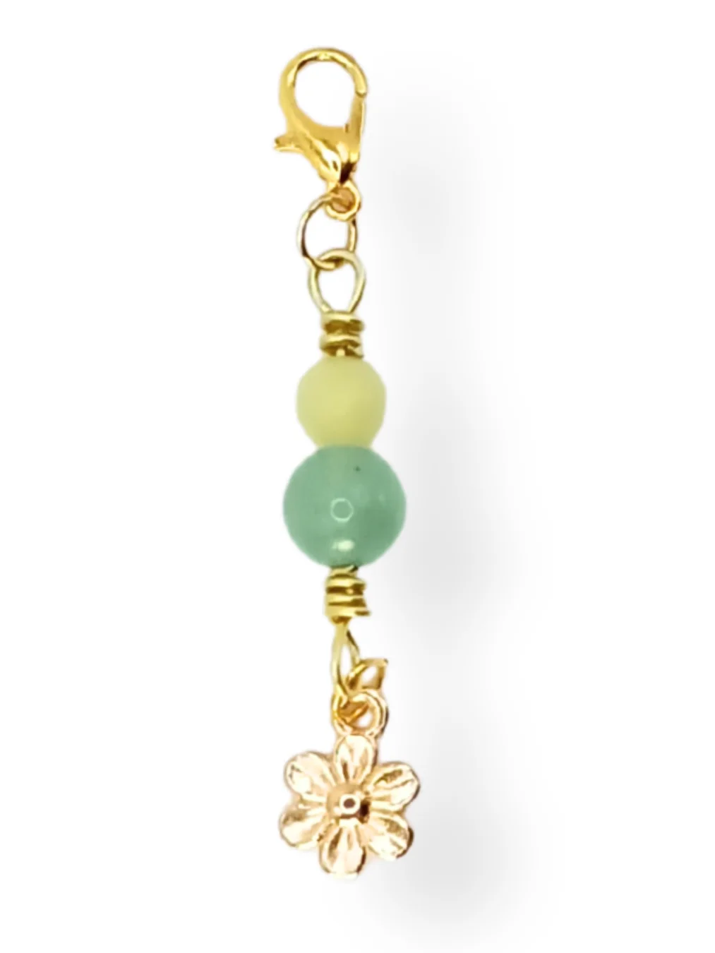 Flower Notebook Charm | Green Jade & Aventurine, Gold-Tone | Stitch Marker | Zipper Pull product image (1)