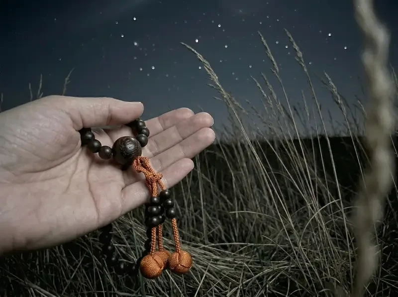 Hand holding prayer beads