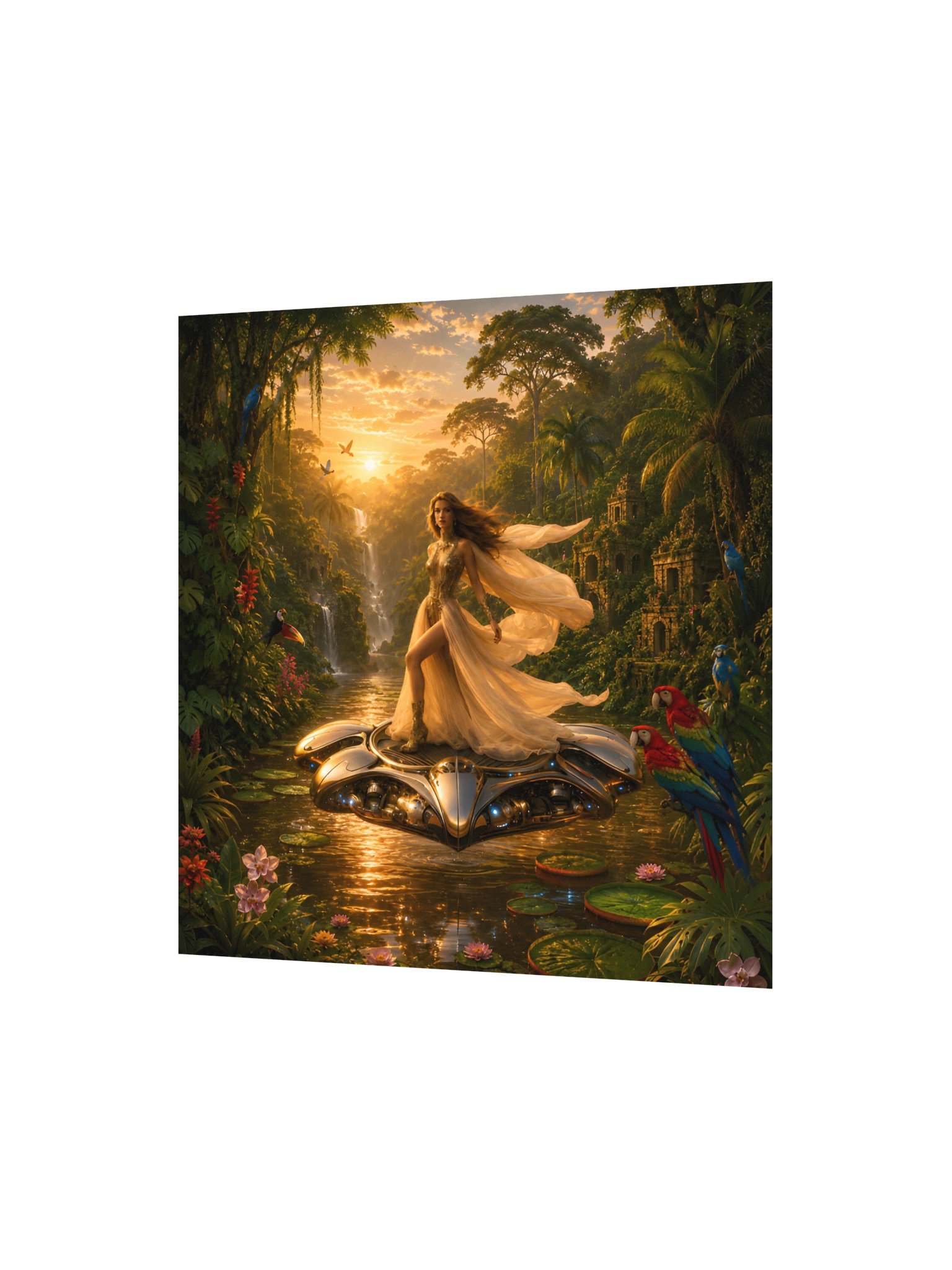Jungle Goddess on Flying Craft | Tropical Sci Fi Fantasy Wall Art product image (3)