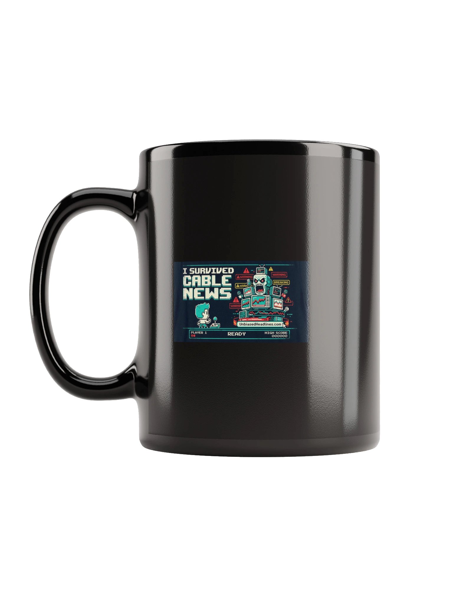 I Survived Cable News (Arcade) Black Mug product image (7)