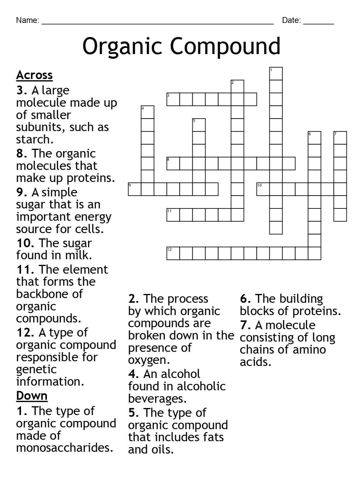 Organic Compound Crossword Puzzle product image (1)