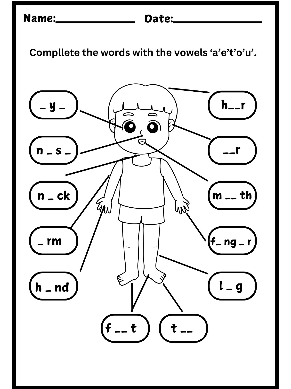 Parts of the Body Worksheet for Kindergarten and Early Learners | Study ...