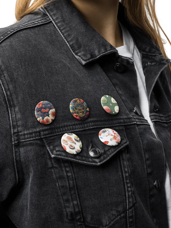 Japanese Art Pin Button Set - 5 Pack Samurai Oni Mochi Sushi Aesthetic Pins product image (5)