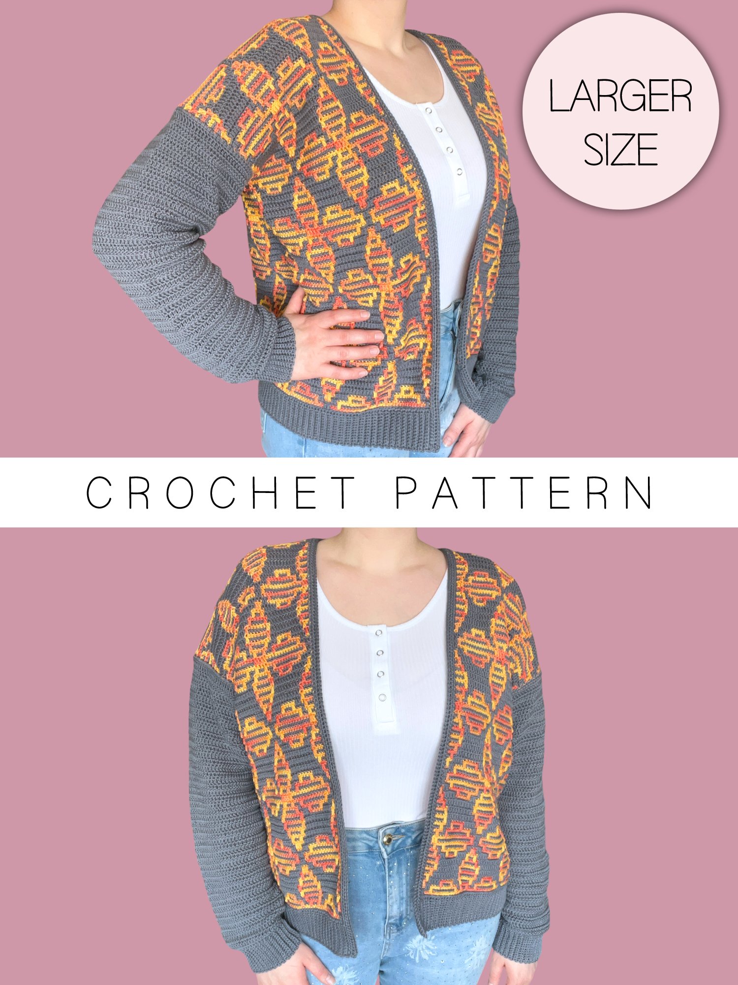 Crochet Pattern: Floral Mosaic Cardigan, One Size Only for L, XL, XXL product image (1)