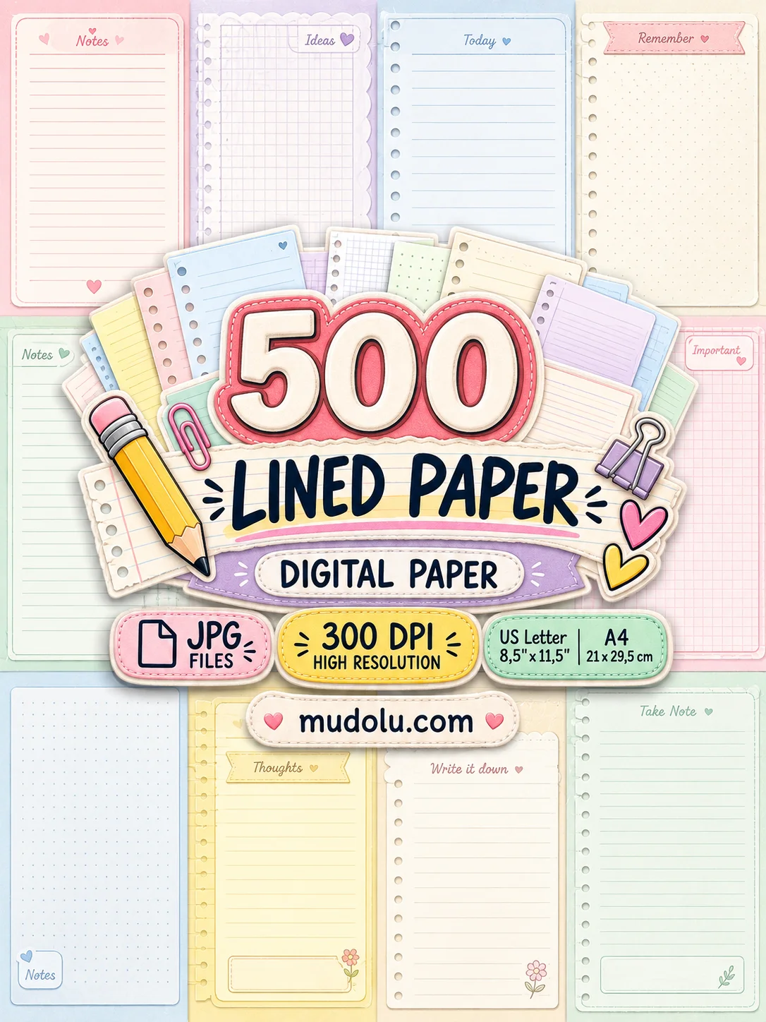 500 Lined Paper Bundle, Printable Notebook Pages, product image (2)