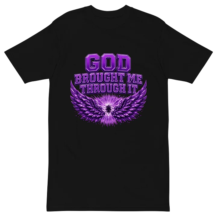 God Brought Me Through It Purple Wings Black Tee product image (3)