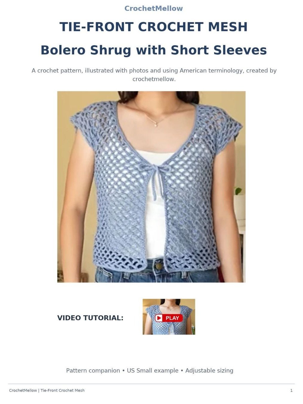 Mesh Crochet Shrug Pattern – Tie Front Crochet Bolero Top + Video Tutorial product image (3)