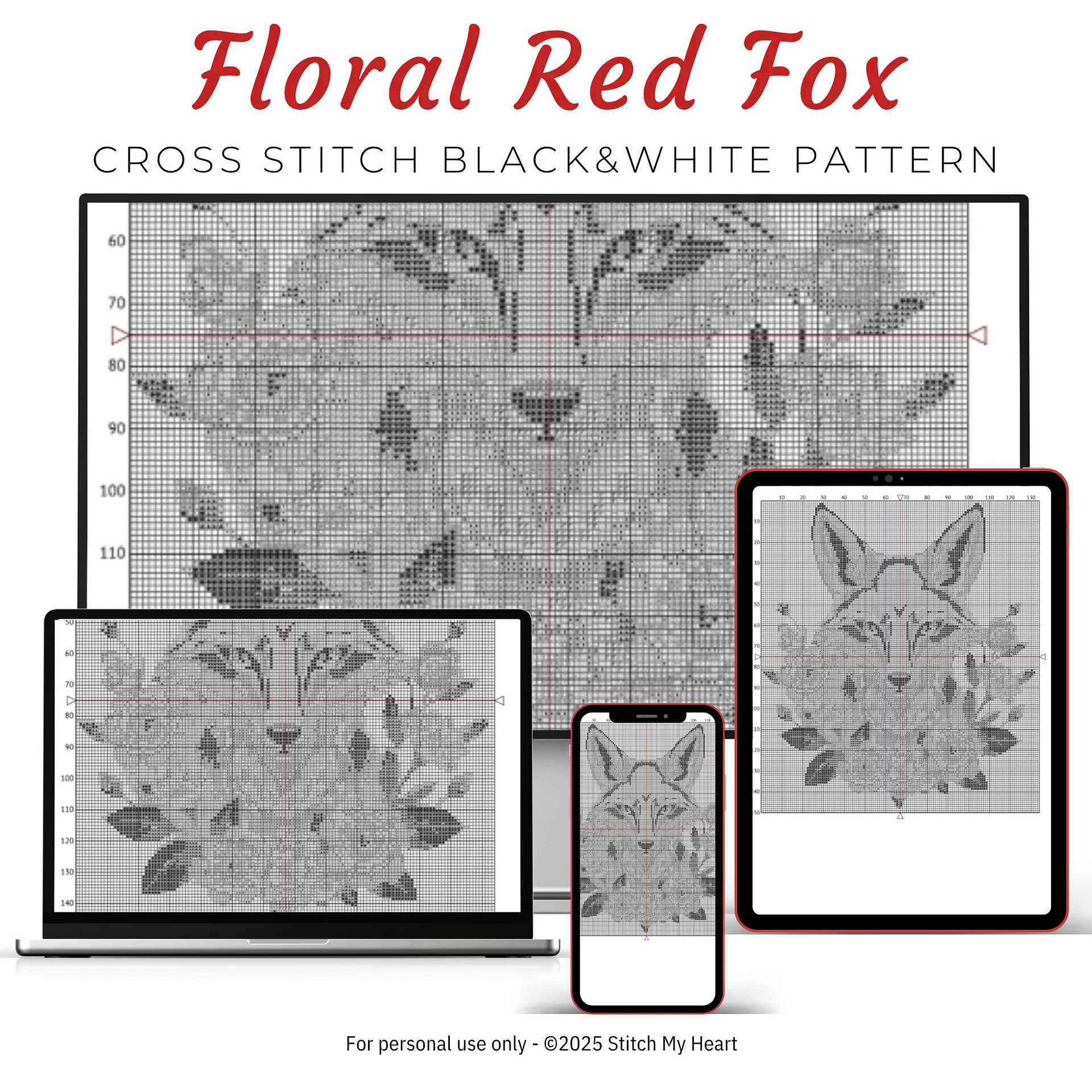 Floral Red Fox Cross Stitch Pattern product image (4)