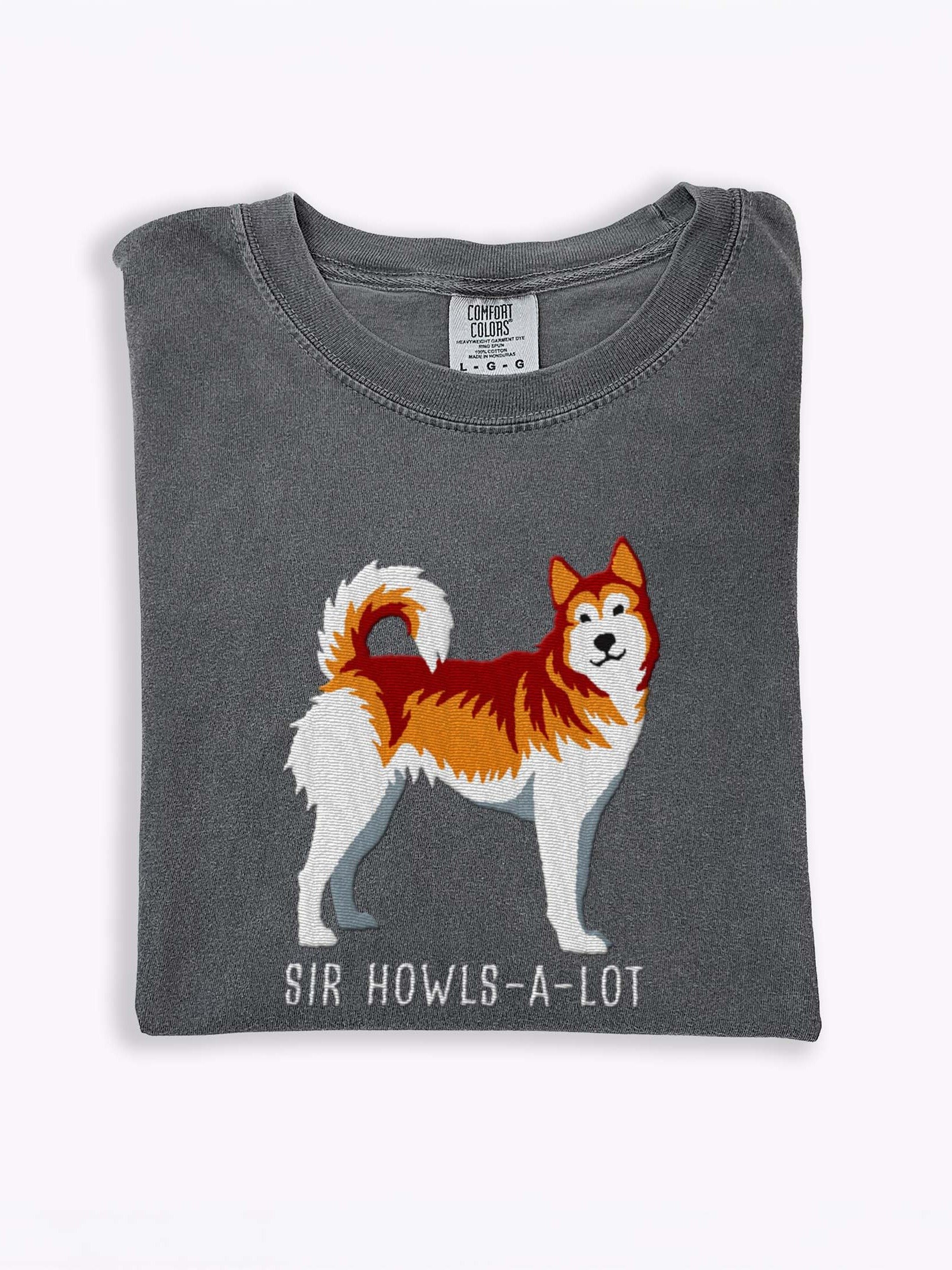 Sir Howls-A-Lot T-Shirt(Embroidered) of a Siberian Husky(Brown) product image (1)