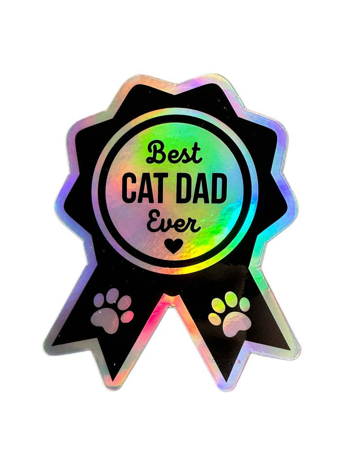 Best Cat Dad holographic award sticker product image (1)