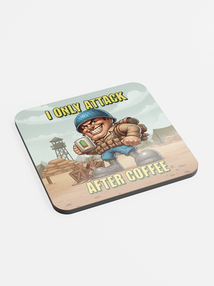 I Only Attack After Coffee — Glossed Cork Gaming Coaster product image (2)
