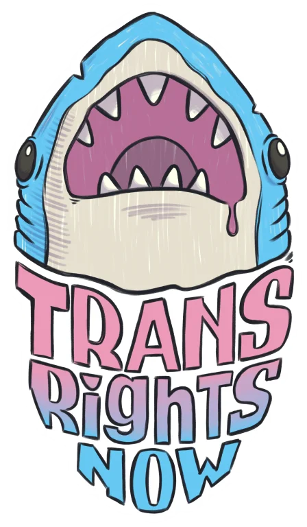 sticker : trans rights now shark (blåhaj) product image (1)