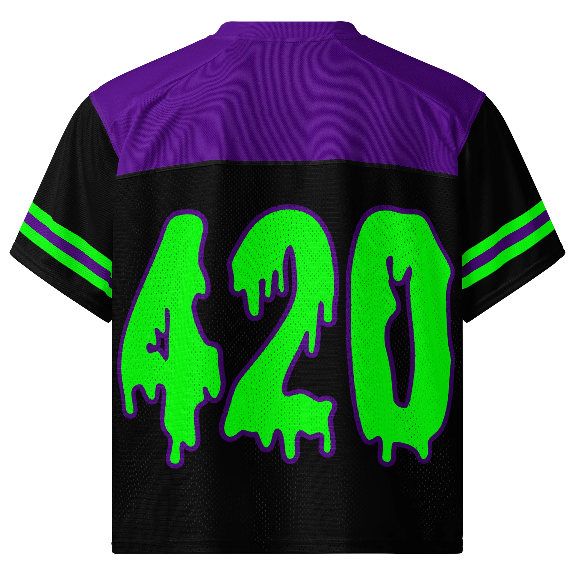 Rave 420 Football Jersey, Boxy Cannabis Shirt, Neon EDM Festival Clothes, Stoner Goth Fashion, Green Purple Black Alternative Style Weed Top product image (1)