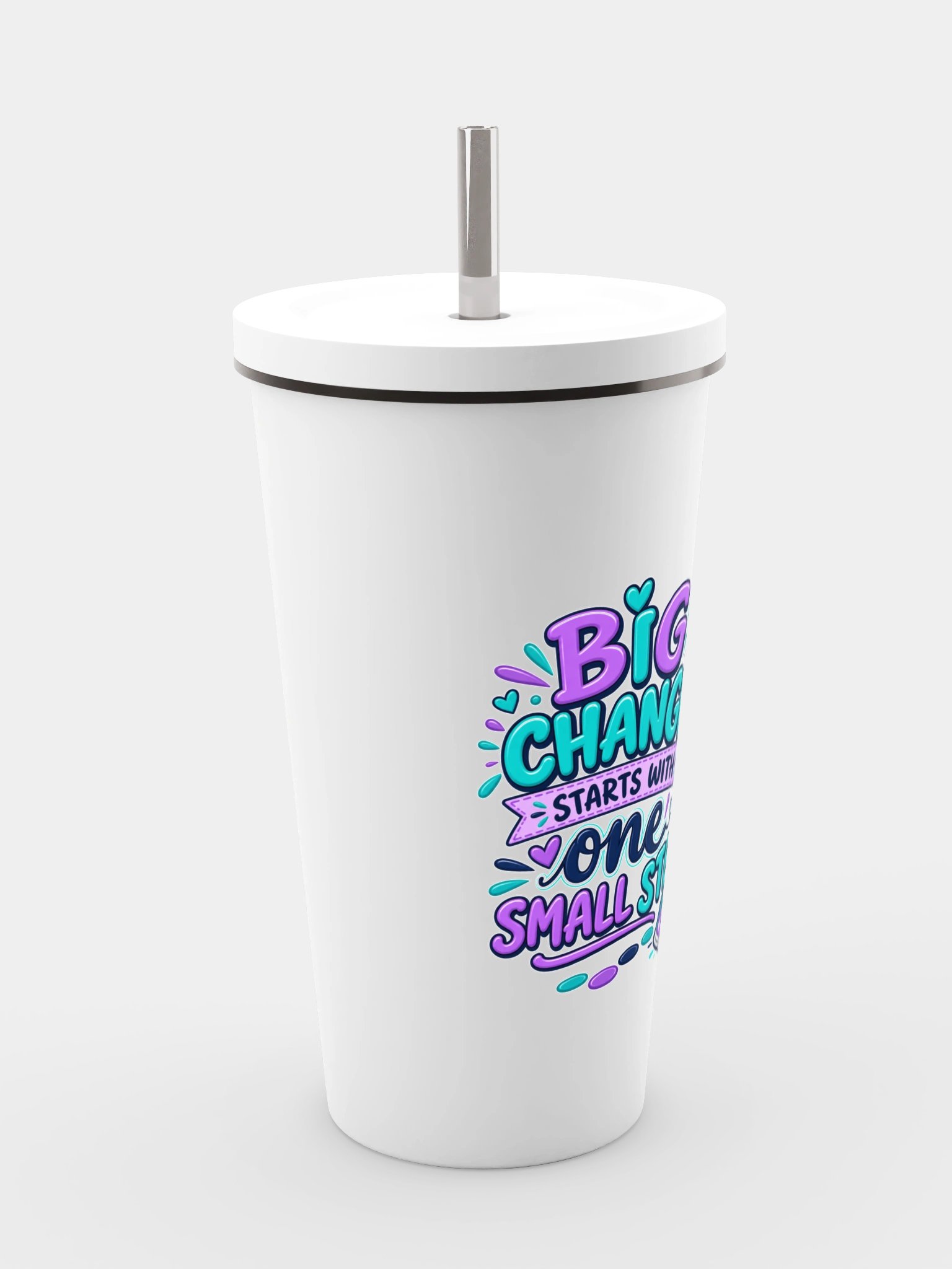 Stainless Steel Insulated Inspirational Tumbler with a Straw - Big Change Starts with One Small Step product image (16)
