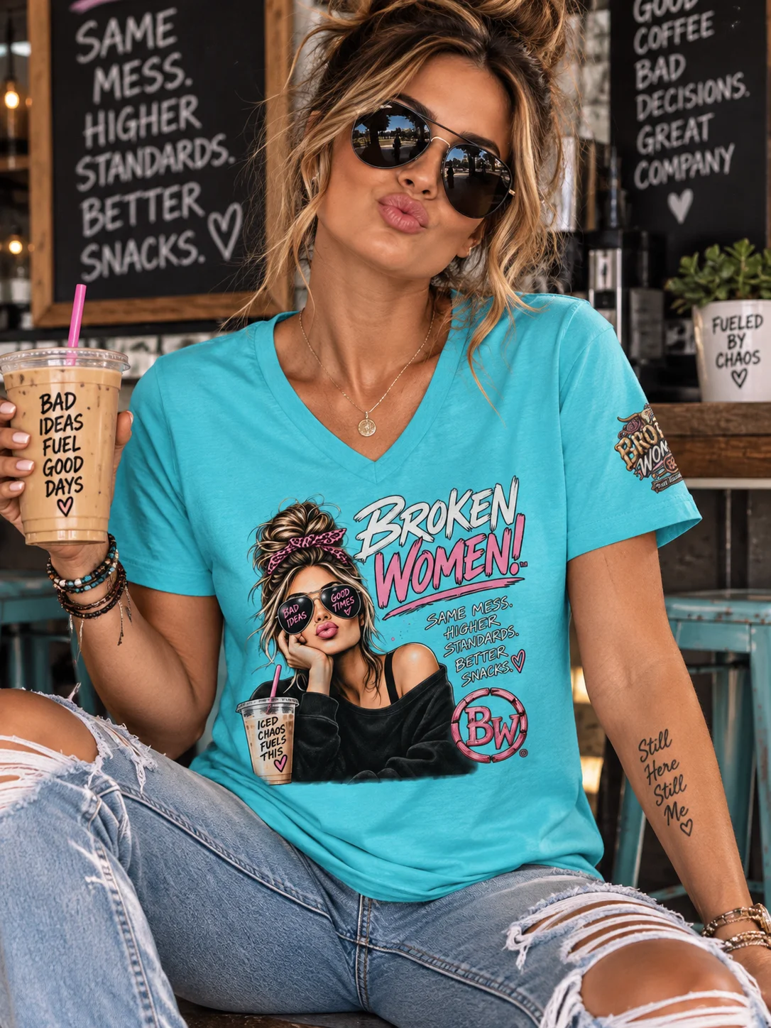 Funny Women's V-Neck Shirt — Same Mess, Higher Standards, Better Snacks | Broken Women!™ product image (1)