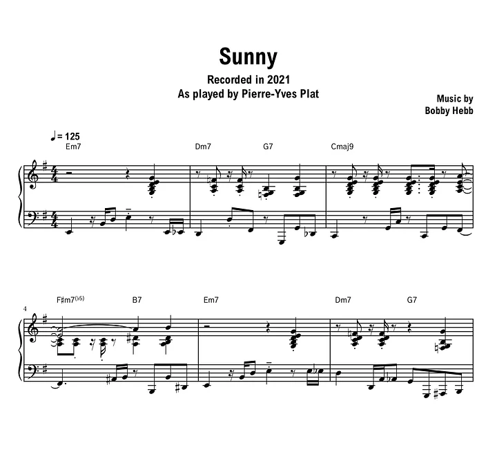 Pierre-Yves Plat - Sunny (2021) - Sheet music (PDF) product image (1)