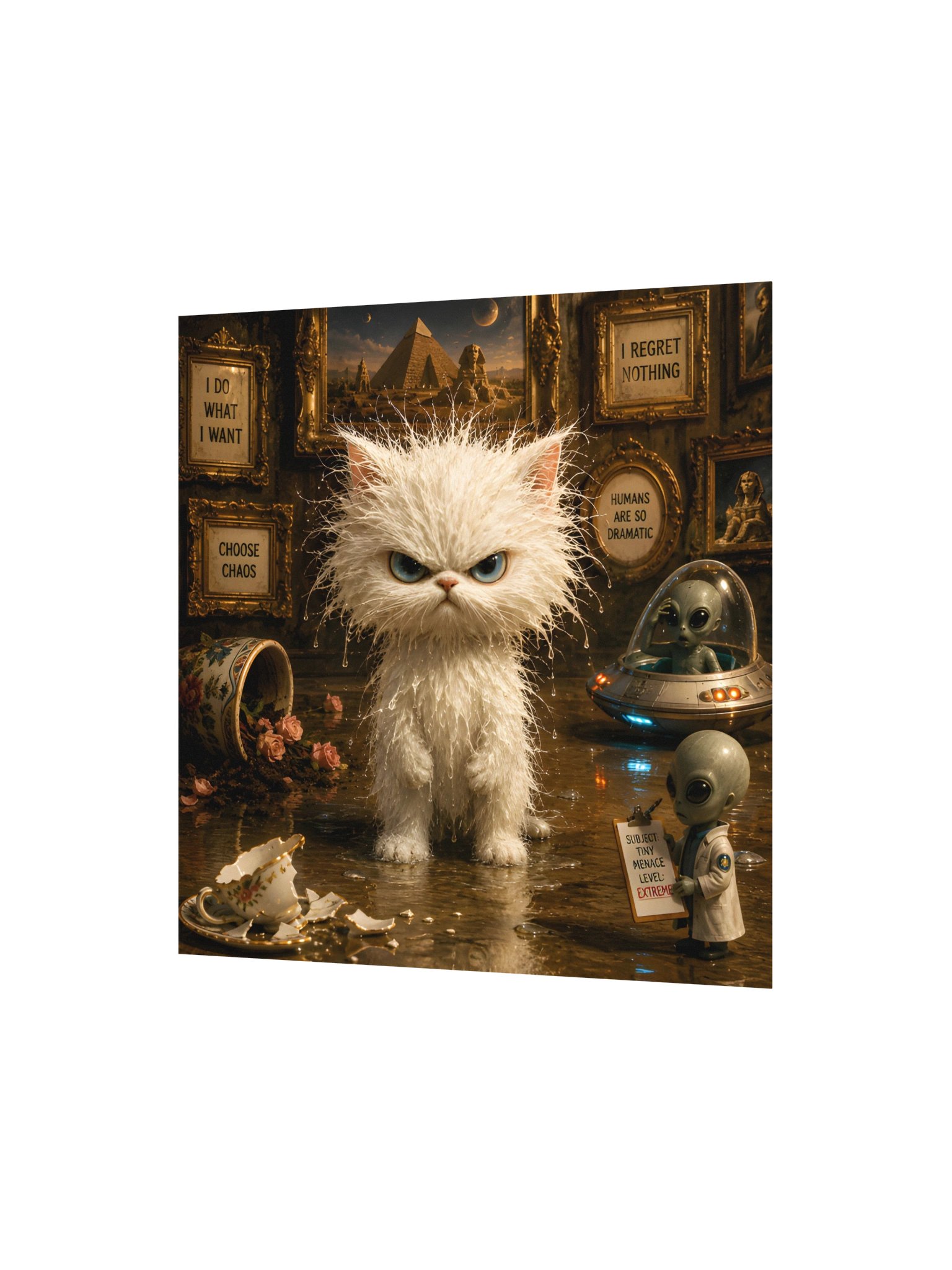 I Regret Nothing Funny Cat Poster | Chaotic Alien Humor | Quirky Surreal Wall Art Gift product image (4)