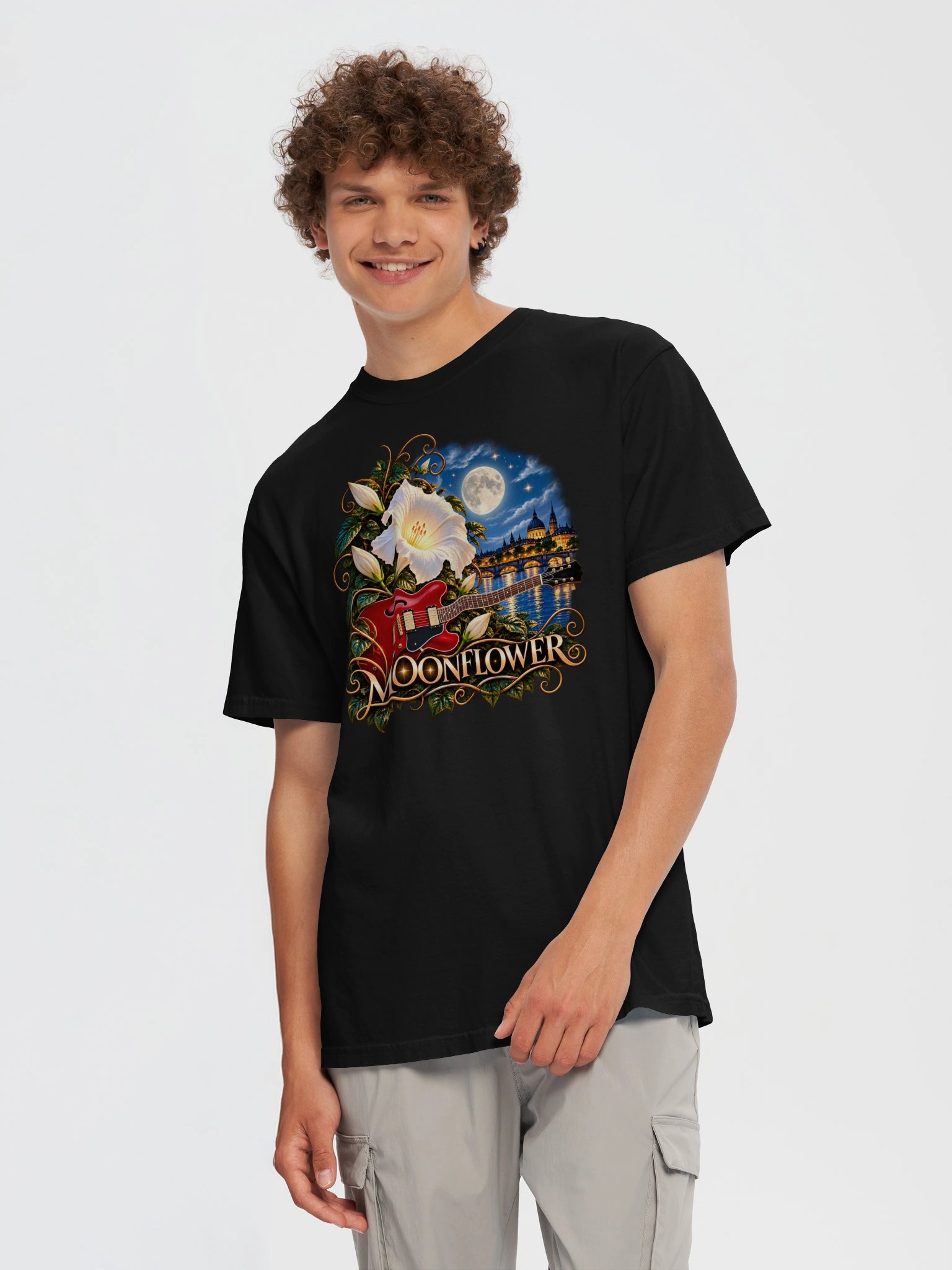 Moonflower – Guitar & Moonlight Art T-Shirt by Elixir AJ product image (5)