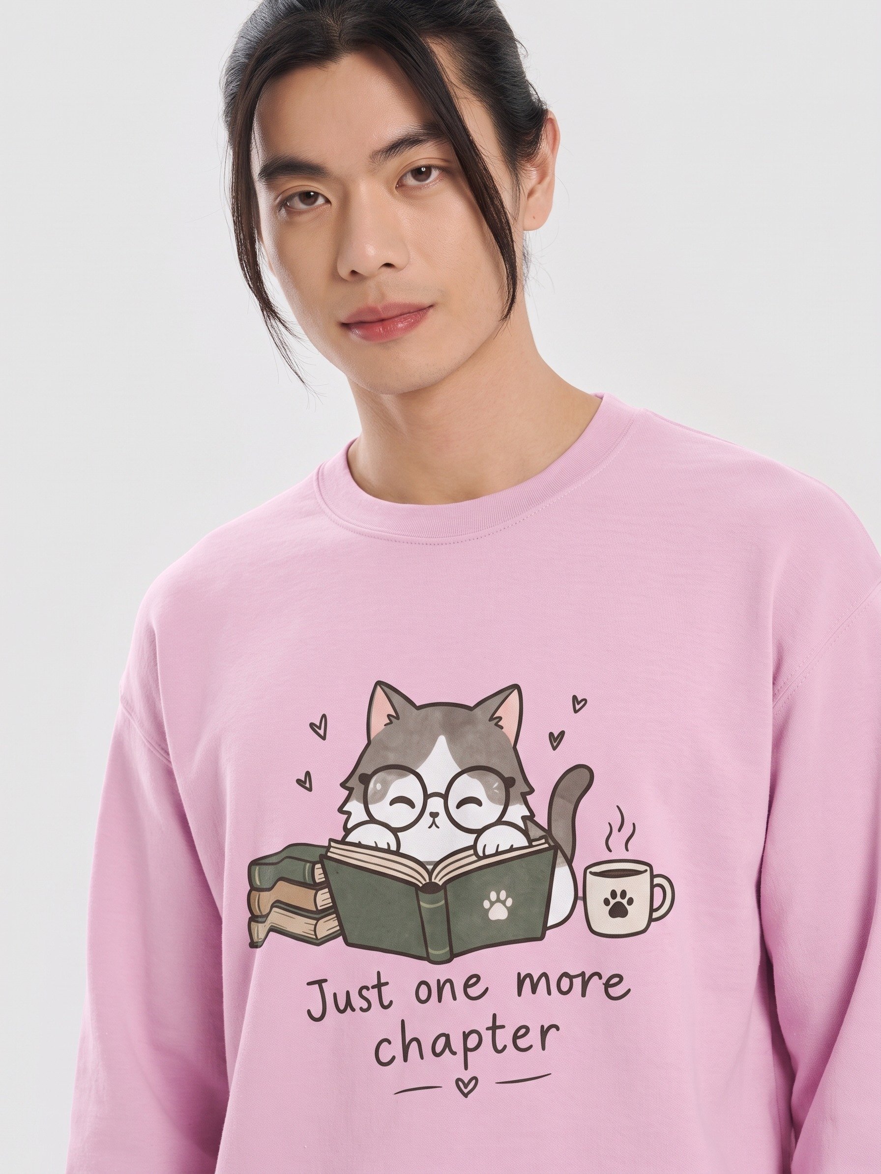 Just One More Chapter Sweatshirt, Cute Cat Book Lover Gift product image (3)