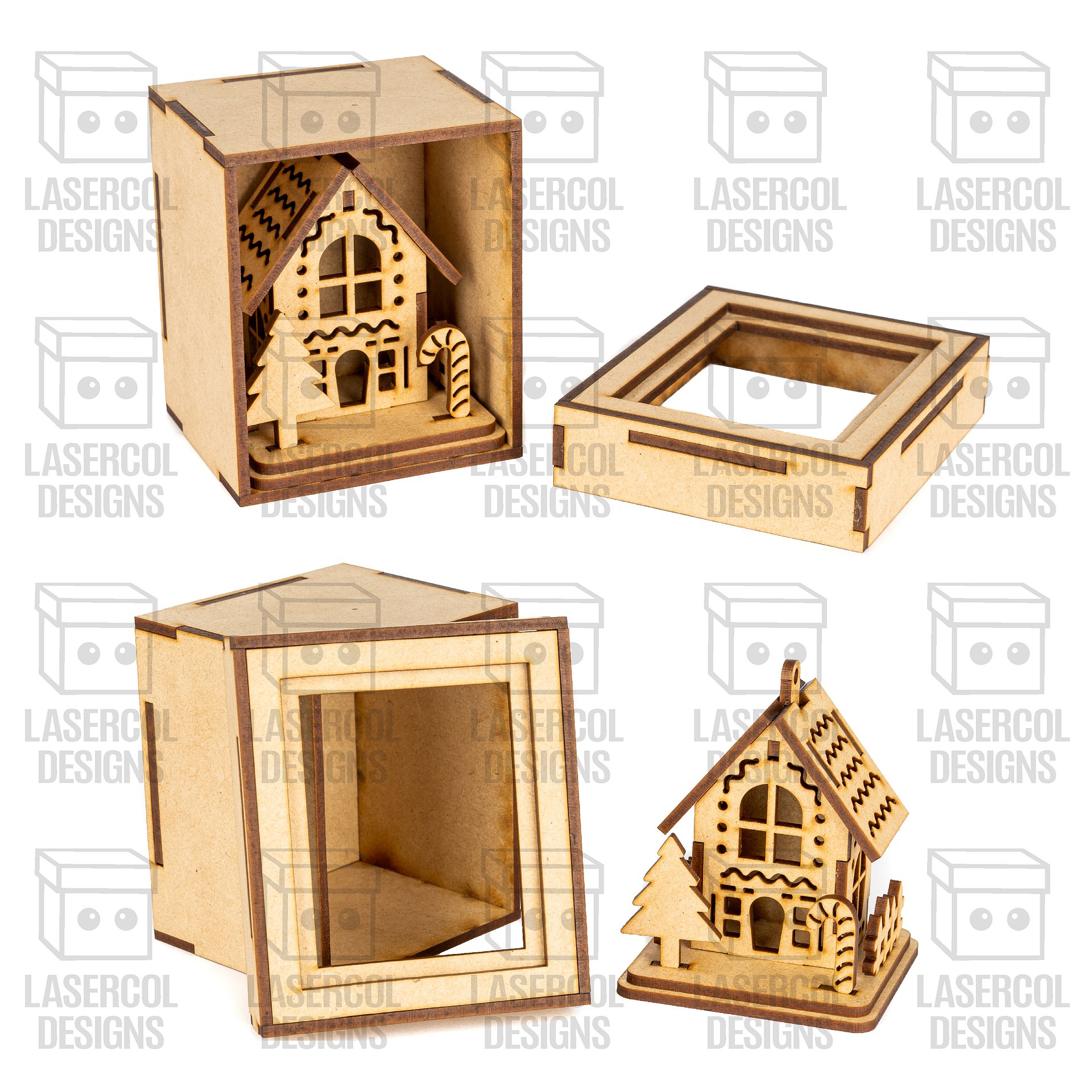 Christmas Houses Ornaments Boxes Set 1 (8 Houses Styles) - Laser Cut Files product image (4)