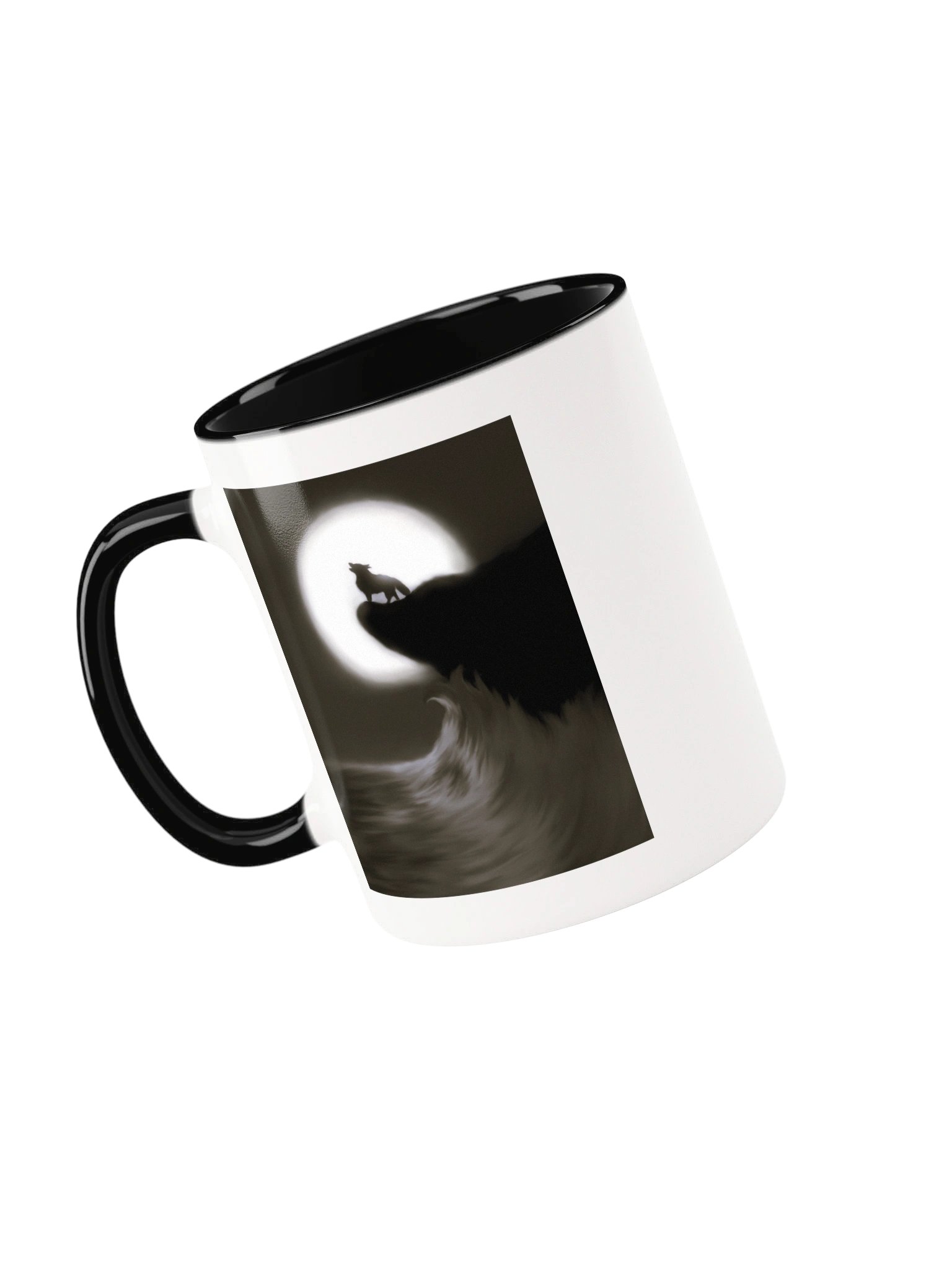 "Wolf on cliff" Ceramic Mug with Color Inside product image (3)