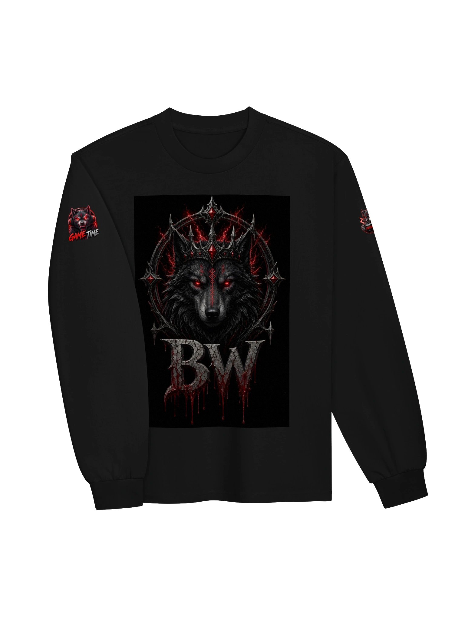 Gothic Wolf Crown BW Long Sleeve product image (16)