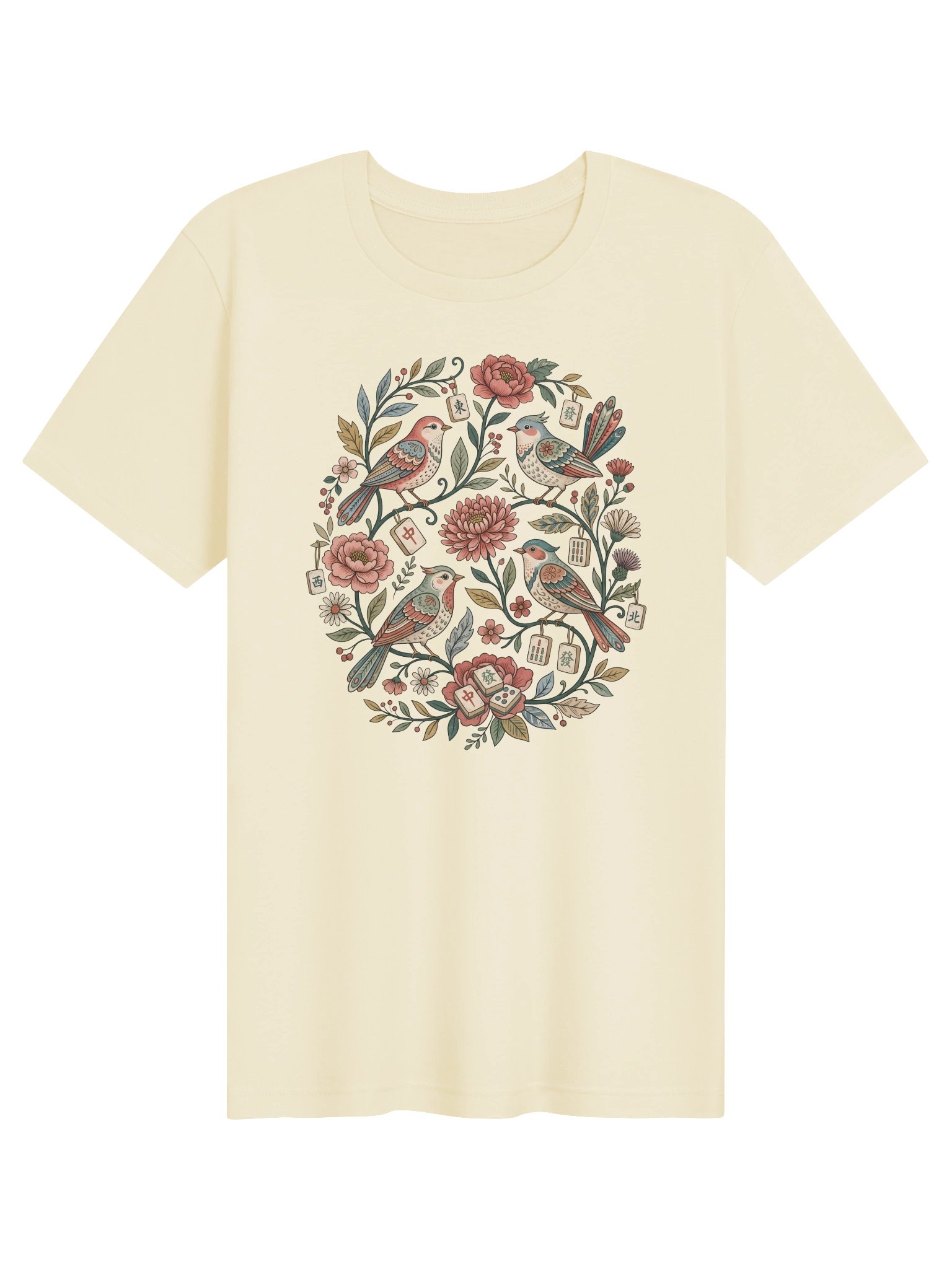 Mahjong Birds & Blooms T-Shirt | Vintage Botanical Mahjong Tee product image (7)