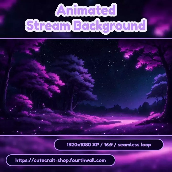 Animated Vtuber Stream Background for Twitch & Youtube, Stream Overlay, Purple Fairy Forest, seamless loop product image (1)