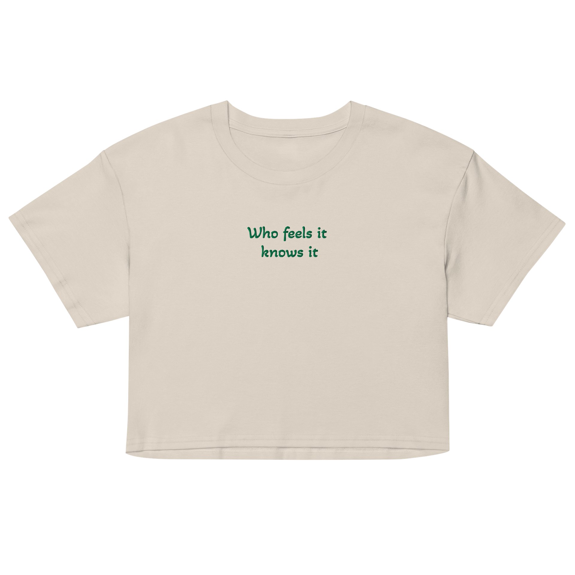 Who Feels it Knows it Embroidered Womens Crop T product image (4)
