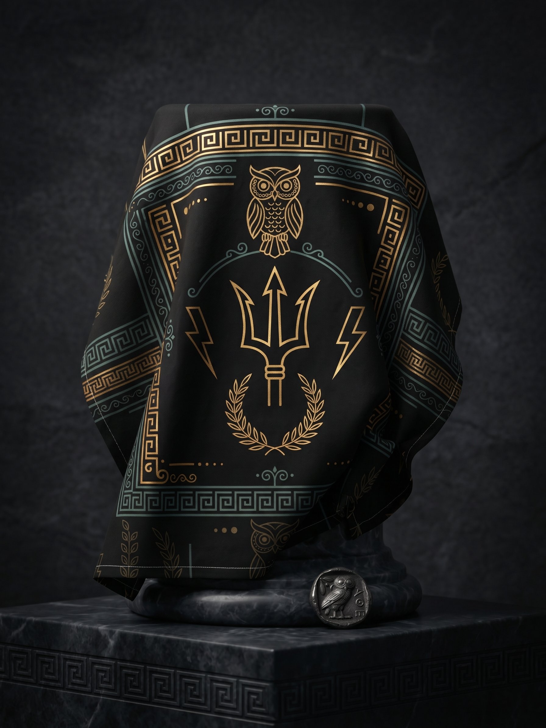 Greek Mythology Emblem Bandana – Trident, Owl & Laurel Design product image (2)