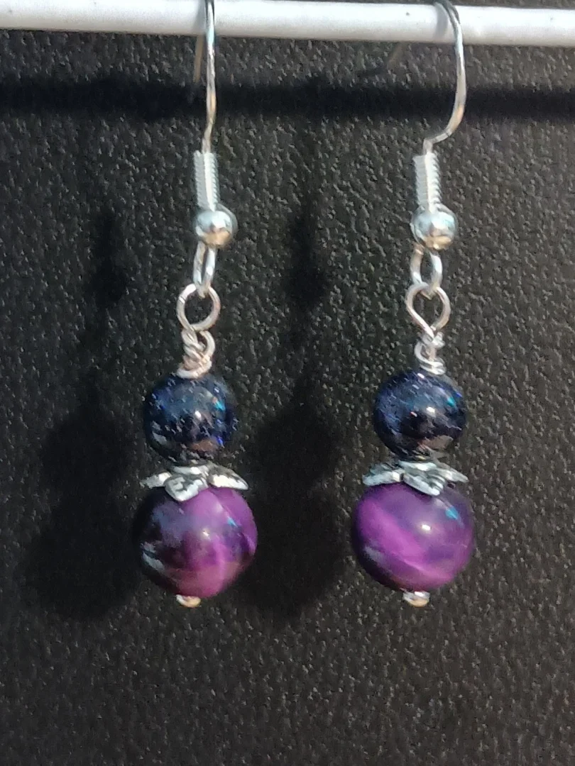 Blue & Purple lightweight Earrings | Hand-Crafted, Silver-Tone | "Moon Blossoms" product image (3)