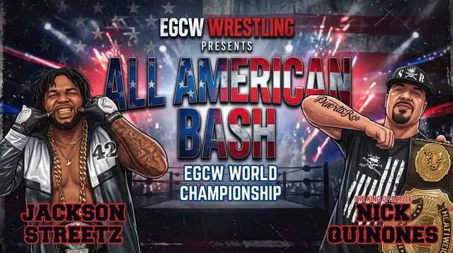 I think you guys have waited long enough for the very First Match Announcement for EGCW All American Bash for Sunday August 9th at the debary VFW 8093. Defending his EGCW World Championship the King of Battle Nick Quiñones will defend it against Jackson Streetz of Kiss It. This is going to be one hell of a match. Will Nick send a message to Dashing Kam for EGCW Supershow or will Jackson Streetz come out on top to face Kam on Sept 20th? Anything can happen in EGCW!!!! LOCATION  VFW Post 8093 351 S Charles Richard Beall Blvd Debary, FL. 32713. Doors: 2pm Bell Time: 3pm GET YOUR TICKETS (Promo Code: EARLYBIRD) Get 15% Off Before The Final Sale Ends This Sunday July 12th & Ticket Prices will go up $5 at The Door. https://EGCWAllAmericanBashVFW.eventbrite.com