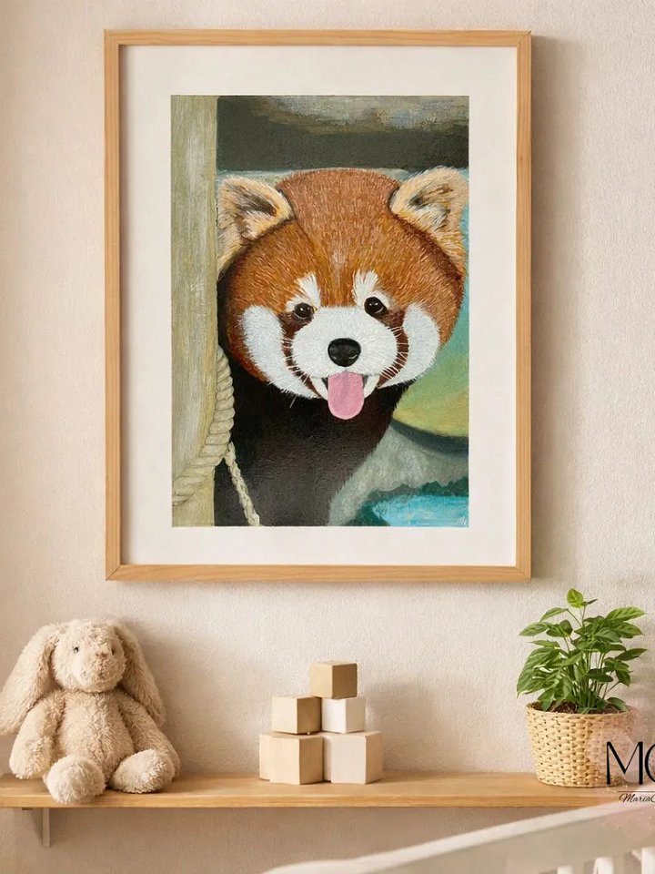 Peek-A-Boo Red Panda Painting – Original Acrylic Wildlife Art product image (1)