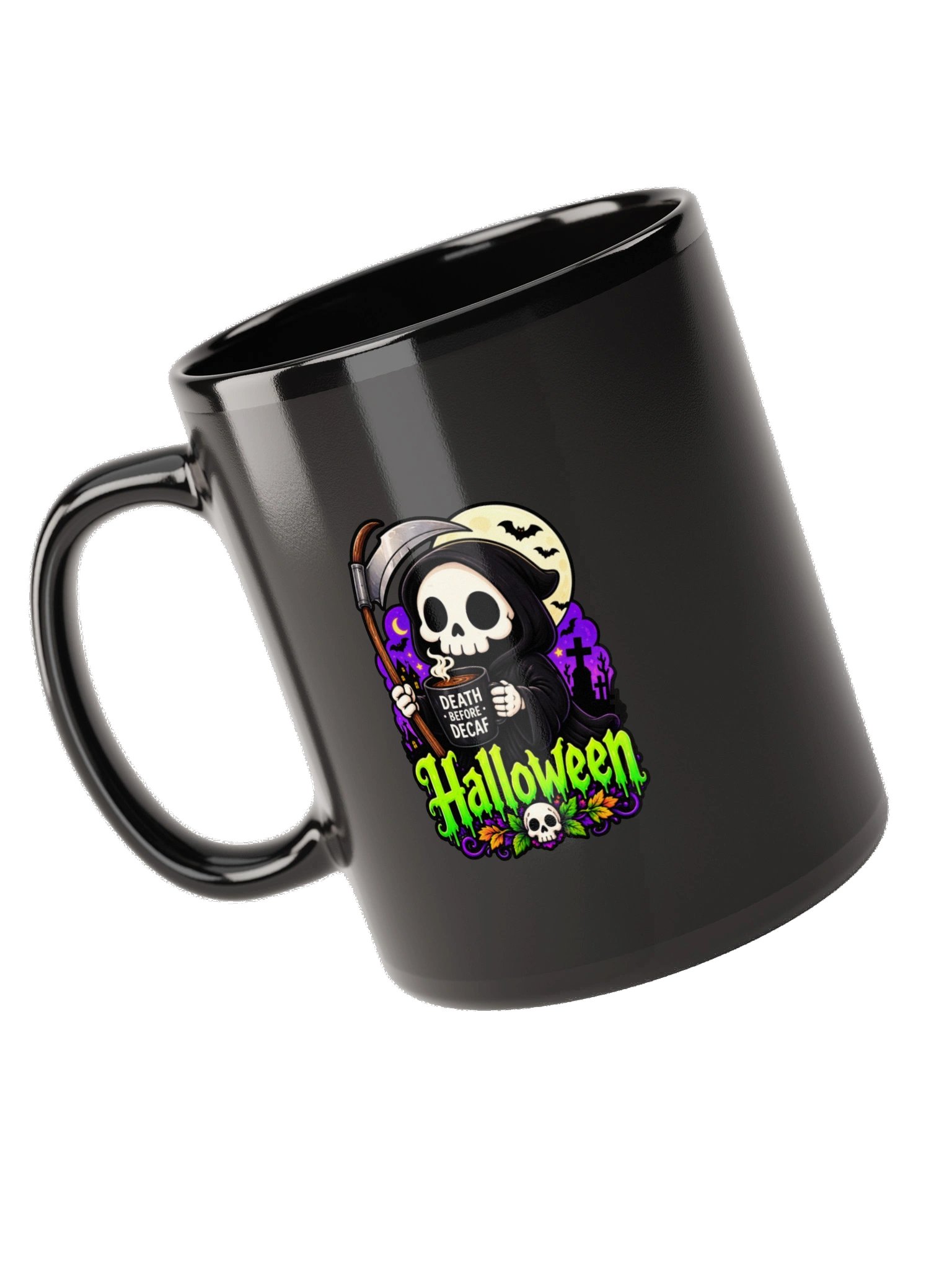 Grim Reaper Halloween Coffee Mug – Death Before Decaf product image (9)