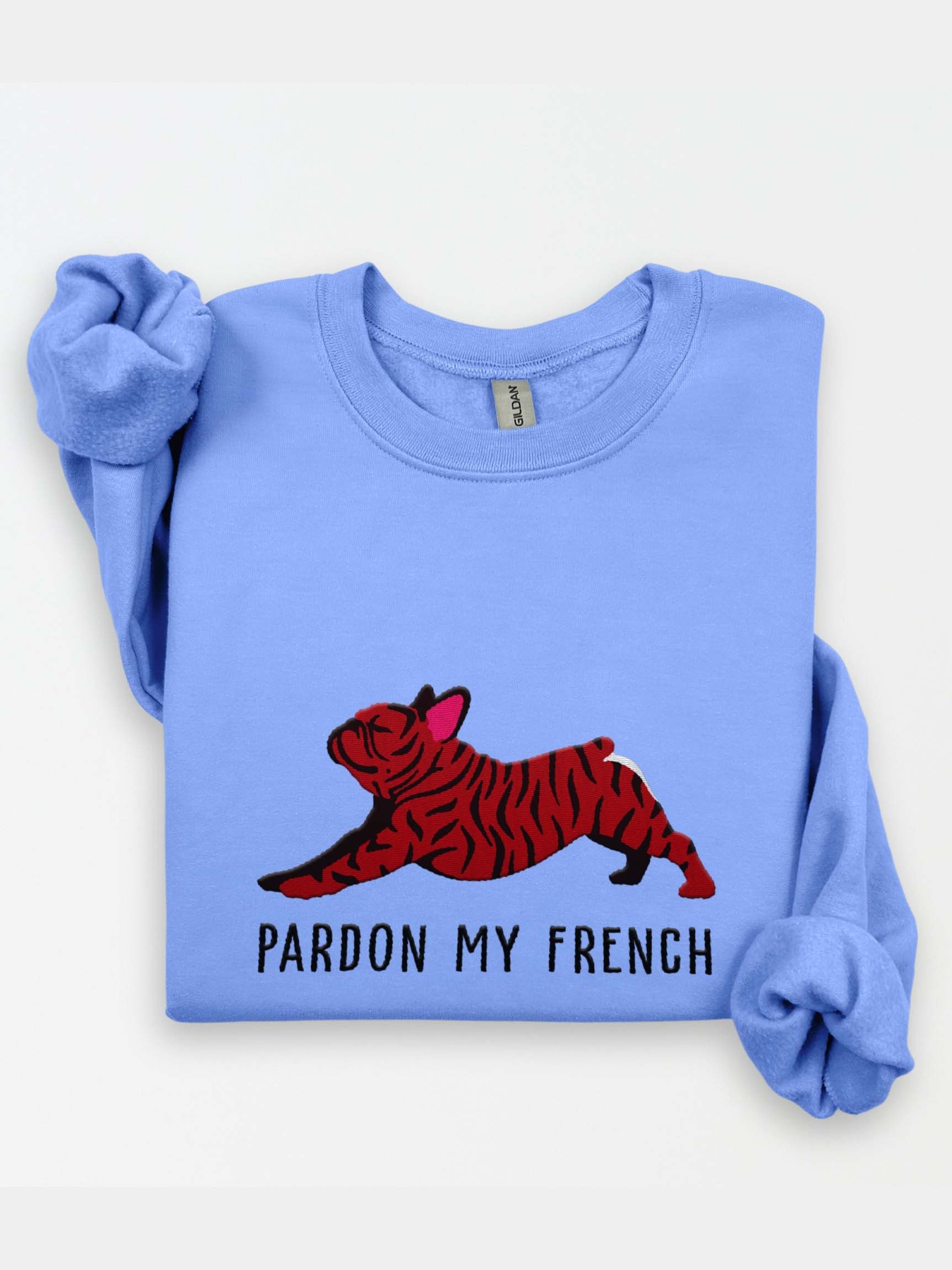 Pardon My French Sweatshirt (Embroidered) of a French Bulldog(Brindle) product image (2)