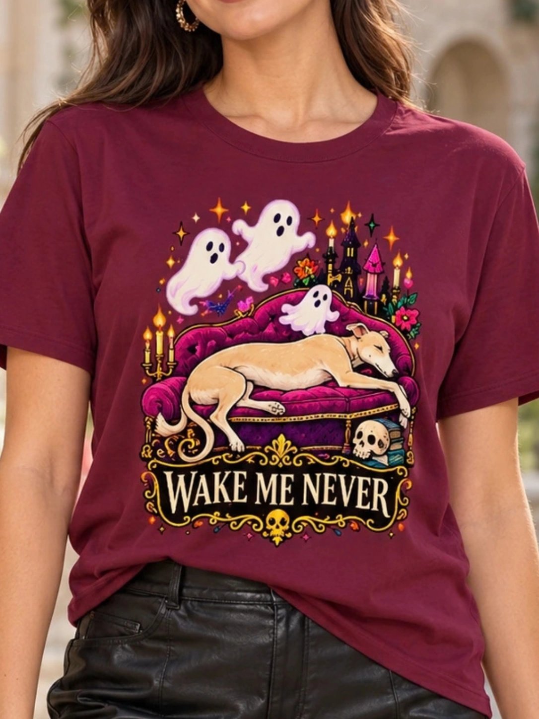 Greyhound Halloween T-Shirt – Wake Me Never product image (1)