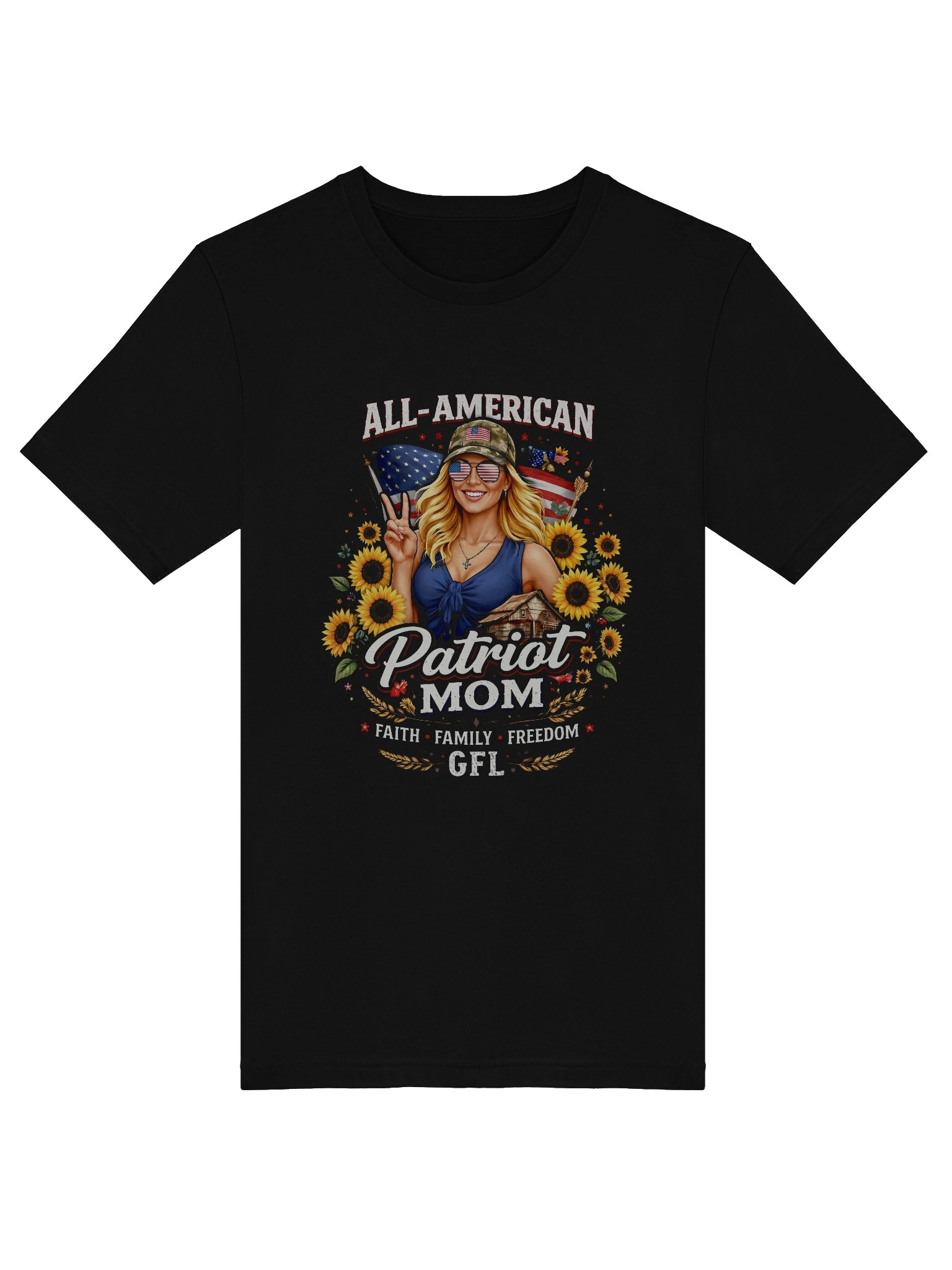 All-American Patriot Mom T-Shirt - Patriotic Mom Sunflower Flag Shirt - Faith Family Freedom Mother's Day Gift product image (5)