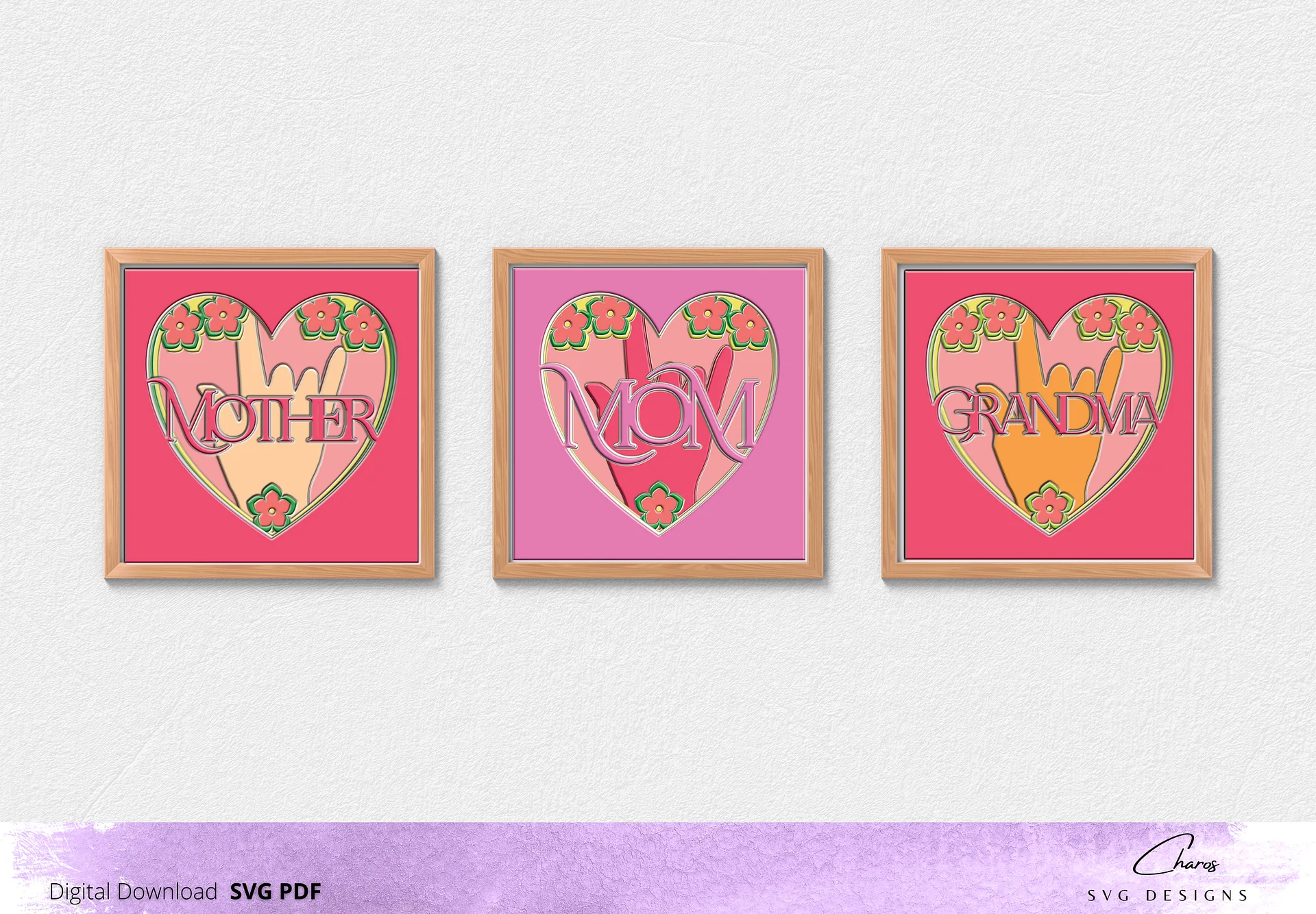 3D Layered Mom, Mother and Grandma SVG Bundle Deal | Layered Shadow Box Design product image (1)