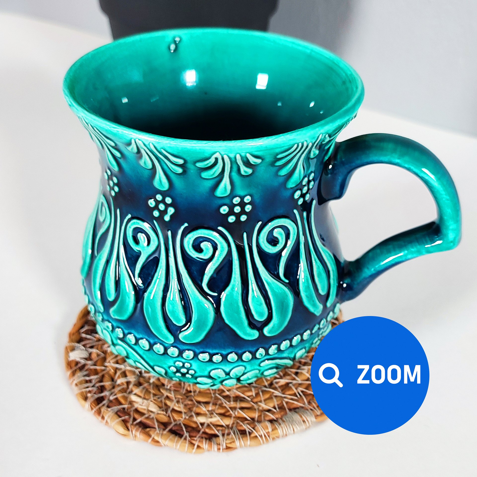Ceramic milk/ayran cup, turquoise/green/emerald mug — handmade pottery, handmade ceramic product image (6)