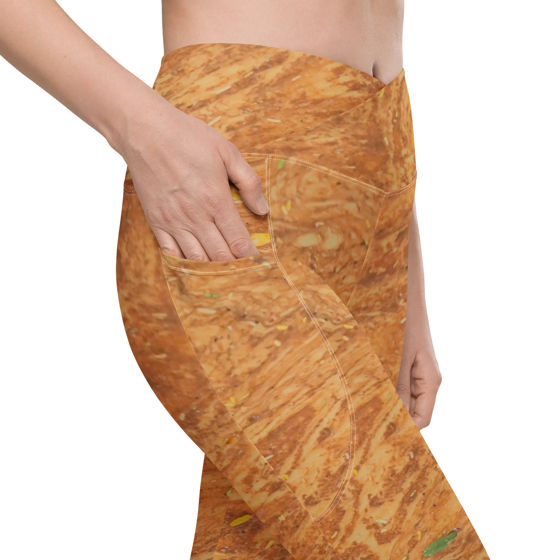 Terracotta Tea: All-Over Print Warm Rust & Leaf V-Waist Leggings with Pockets product image (10)