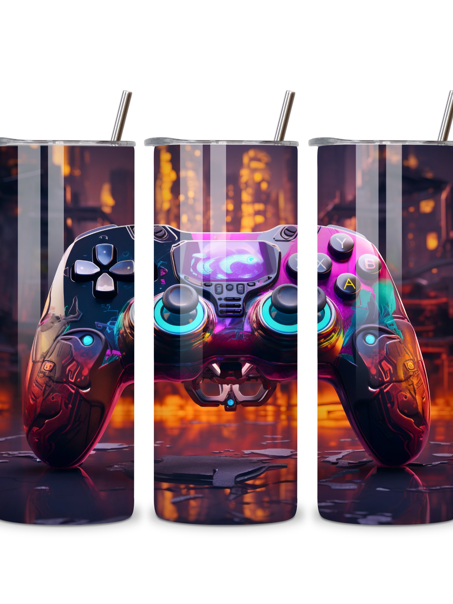Gamer Vibes 20oz Skinny Tumbler with Metal Straw – Futuristic Neon Controller Design – Double-Walled Insulated Stainless Steel Tumbler for Hot & Cold Drinks, Gift for Gaming Enthusiasts product image (4)