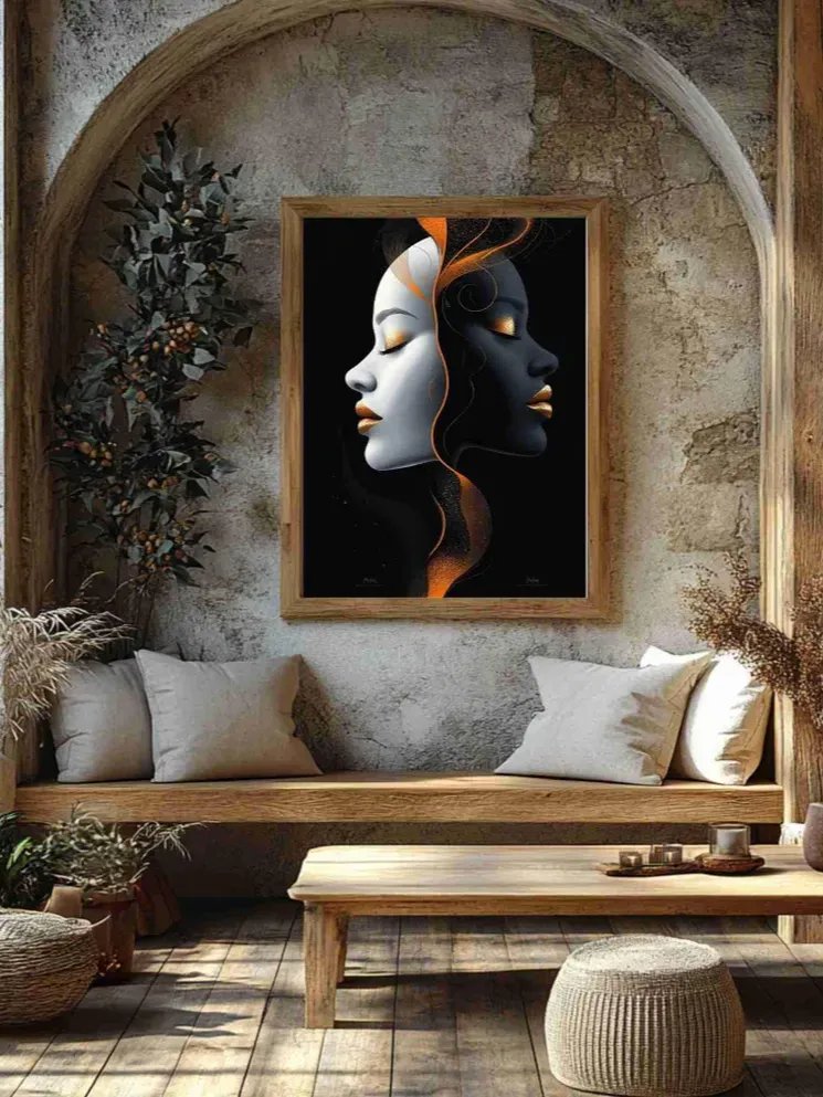 Dual-Profile Wall Art - Black, White Face Modern Abstract Wall Art product image (2)