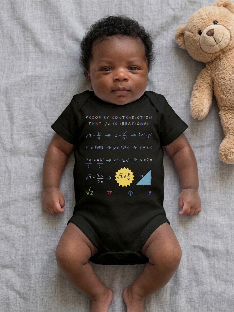 Proof by Contradiction: Square Root of 2 is Irrational - Math Baby Onesie in Black product image (2)