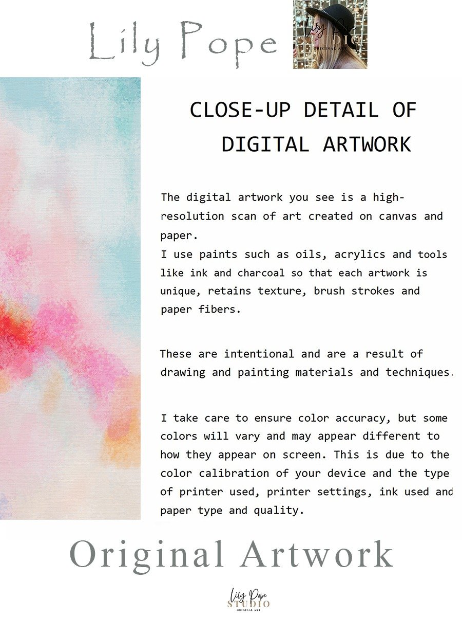 Blush pink, hot pink, peach, teal blue and white abstract painting print product image (47)