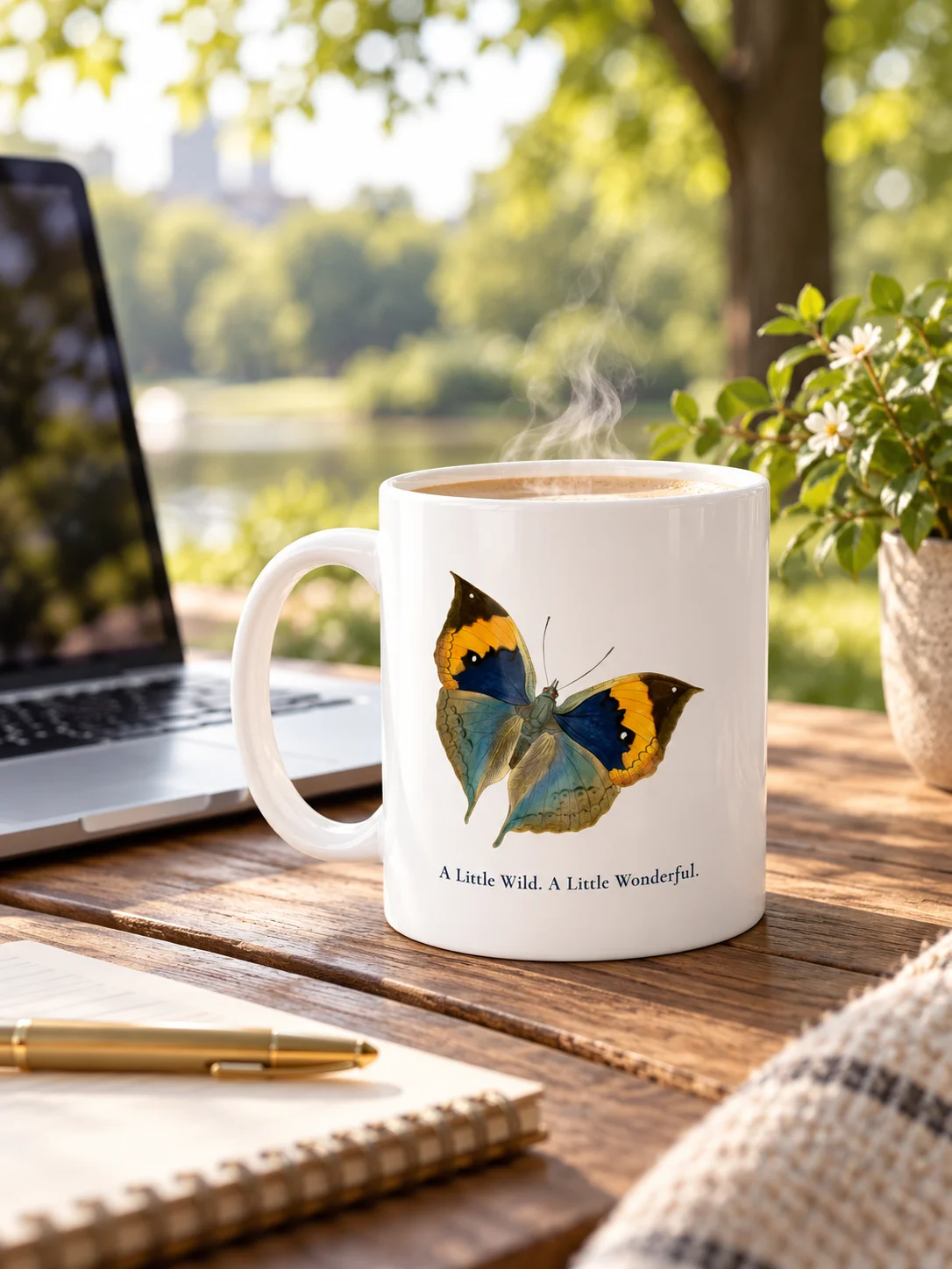 Vintage 3 Butterflys Ceramic Mug - Botanical Art Coffee Cup | BioGardn product image (1)