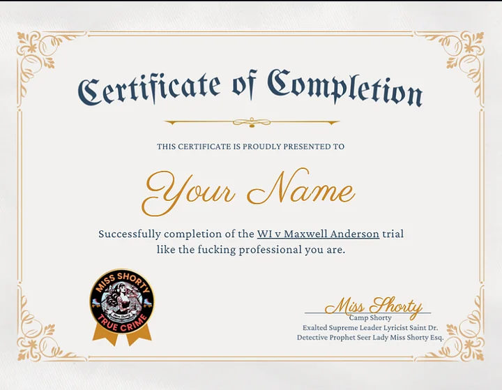 Certificate of Completion - WI v Maxwell Anderson Trial product image (1)